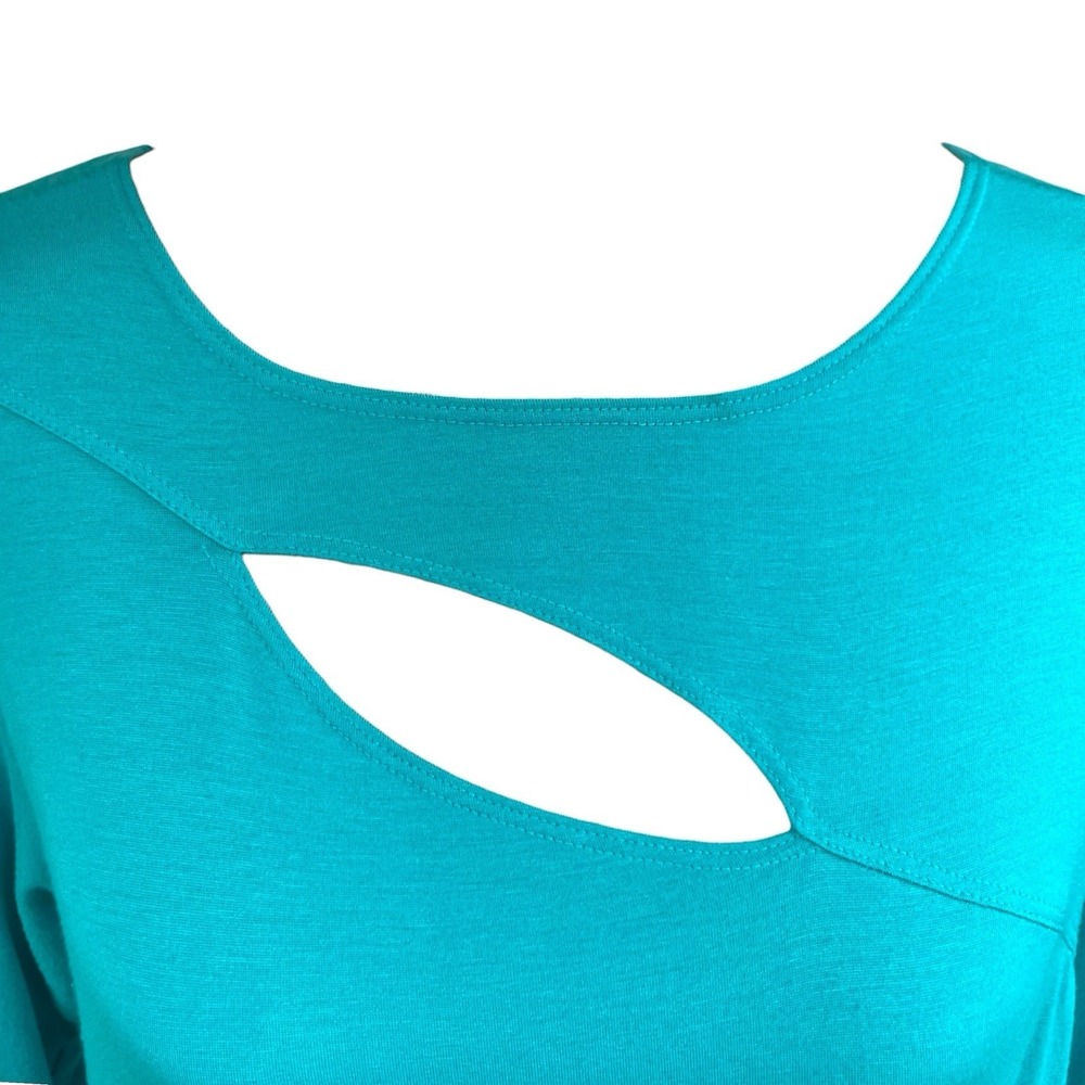 Comfy USA Turquoise Modal Jersey Tunic Shirt Lagenlook Asymmetric Cutout Small S - Picture 3 of 6